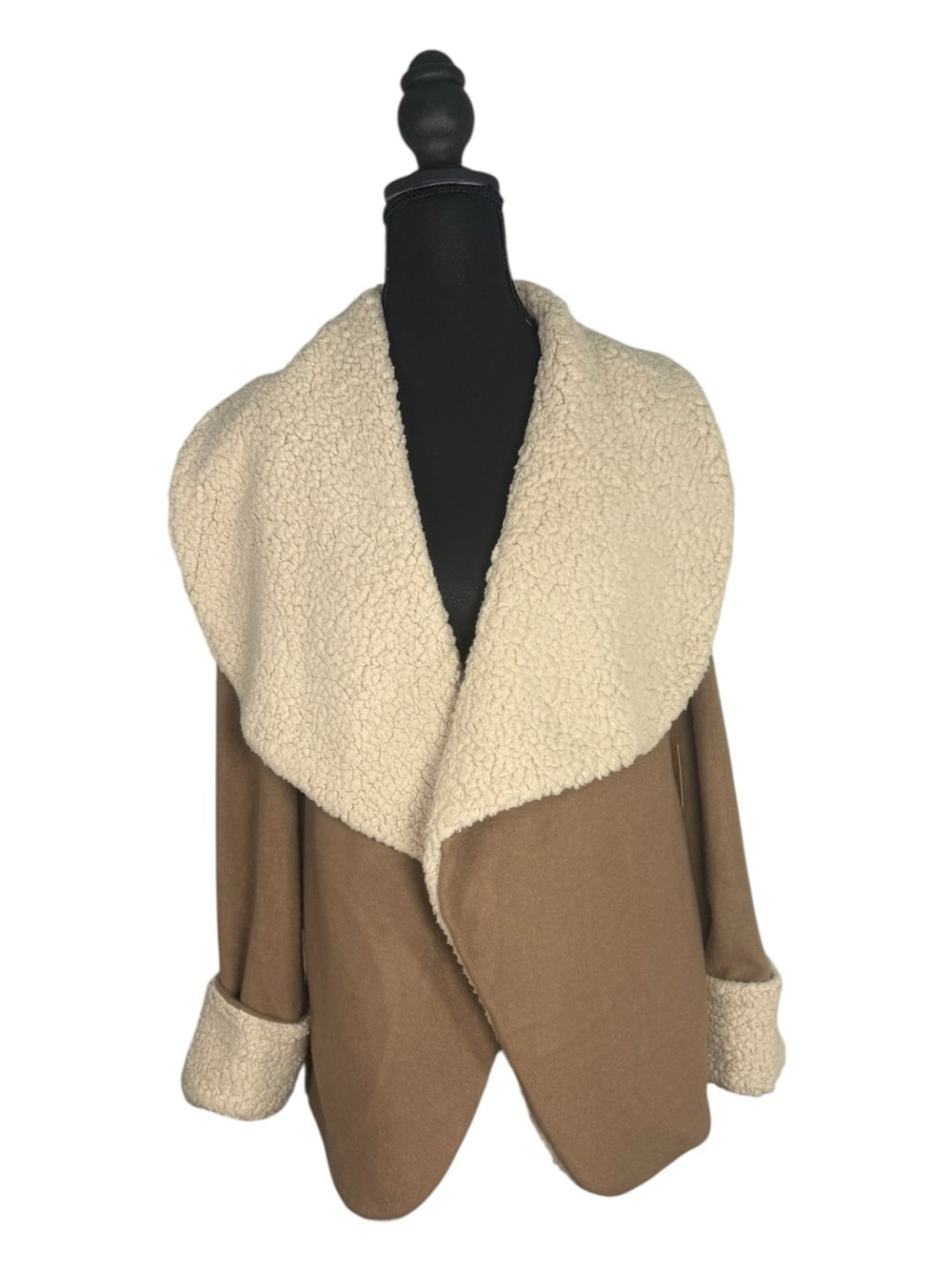 NWT Blu Pepper Sherpa Teddy Jacket Brown Cream Faux Shearling Size S